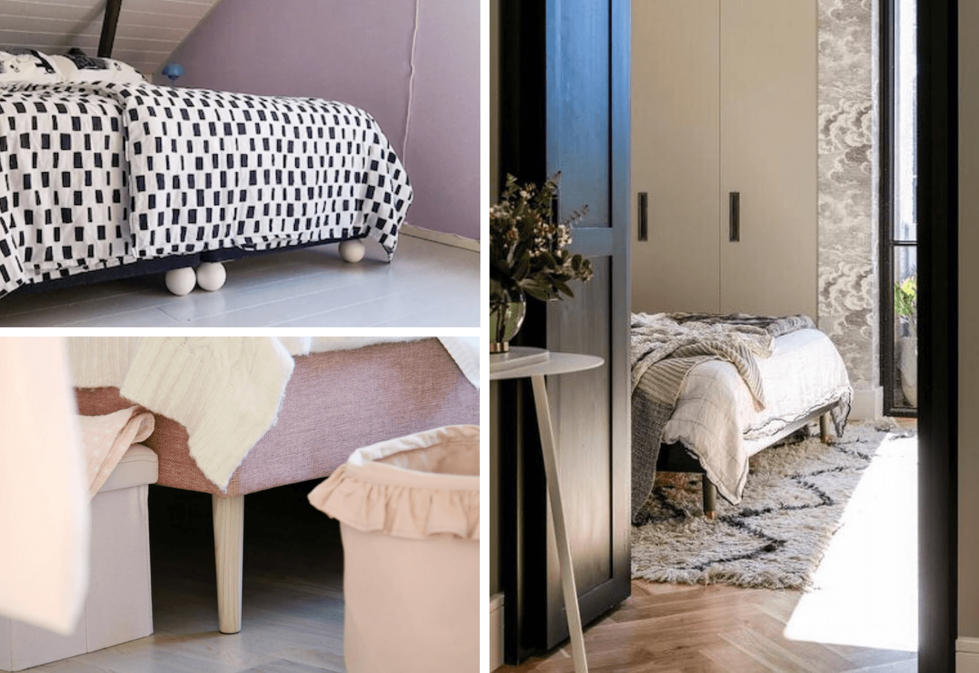 IKEA bed hack ideas with different bed legs styles in modern bedrooms