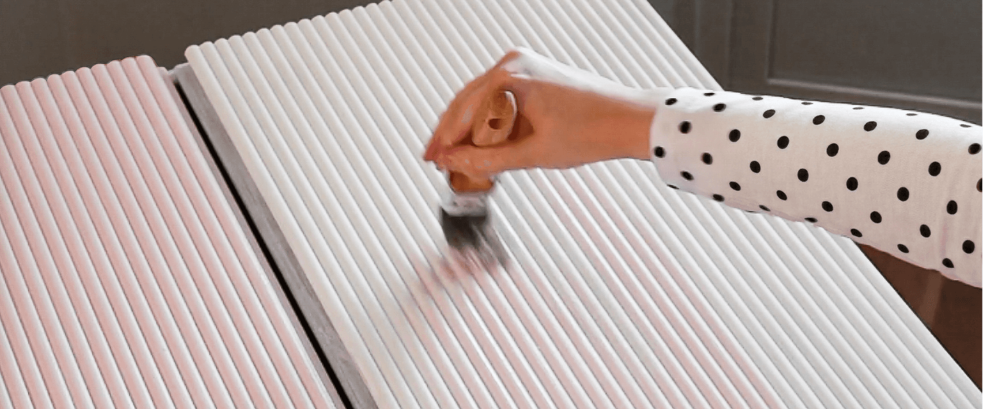 Painting fluted IKEA IVAR cabinet panels light pink during a DIY IVAR cabinet makeover